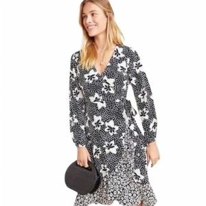 NWT ANTHROPOLOGIE PORRIDGE | black and white floral amity wrap midi dress